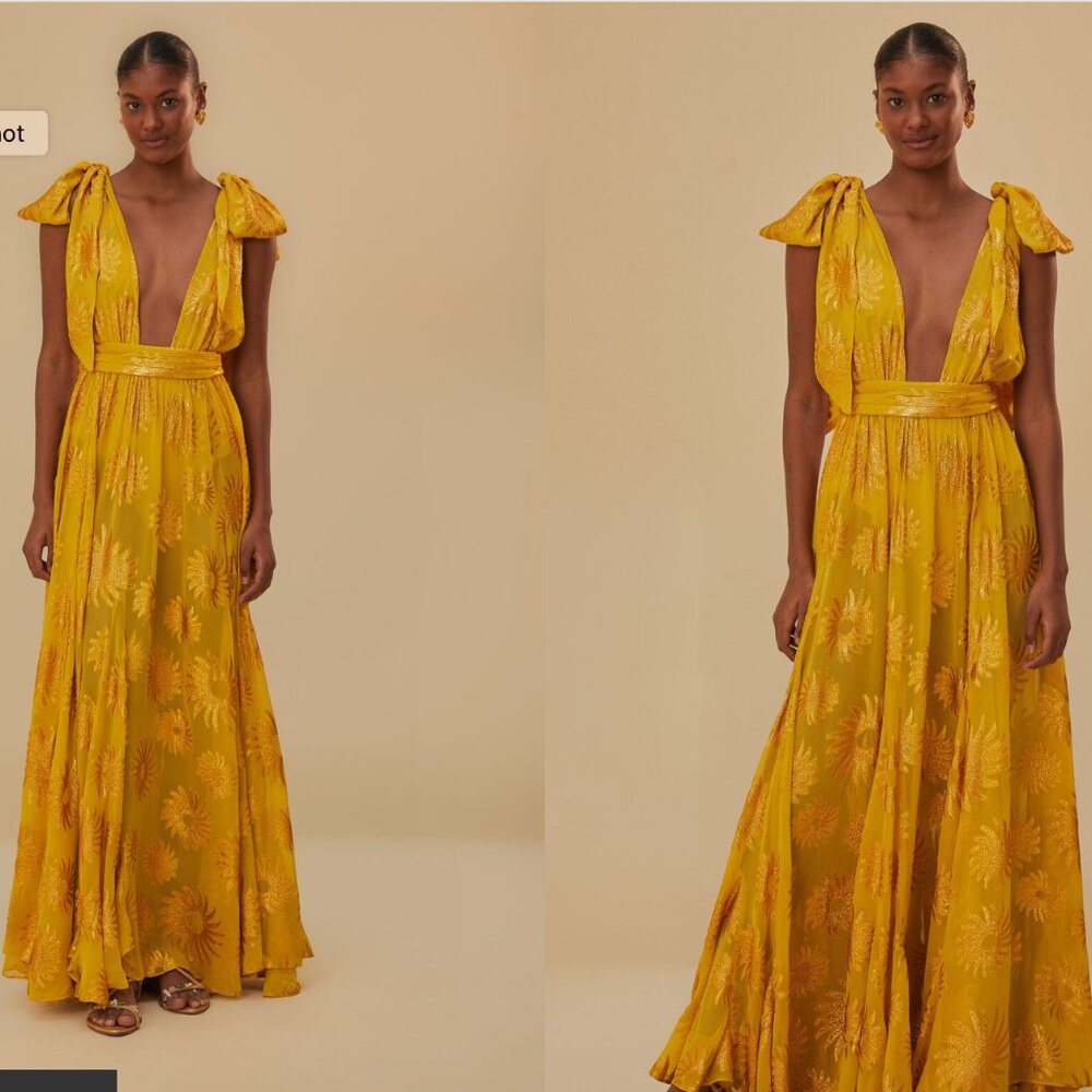 ISO Farm Rio Yellow Gold Sun Jacquard Maxi Dress